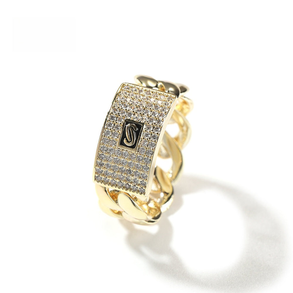 Unisex 14K Gold Plated Square Cubic Zirconia Statement Ring