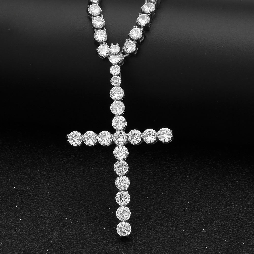 Iced Out Cross Pendant Necklace for Women & Men, Cubic Zirconia Statement Chain in Gold or Silver Tone, Twisted Rope or Cuban Link Necklace