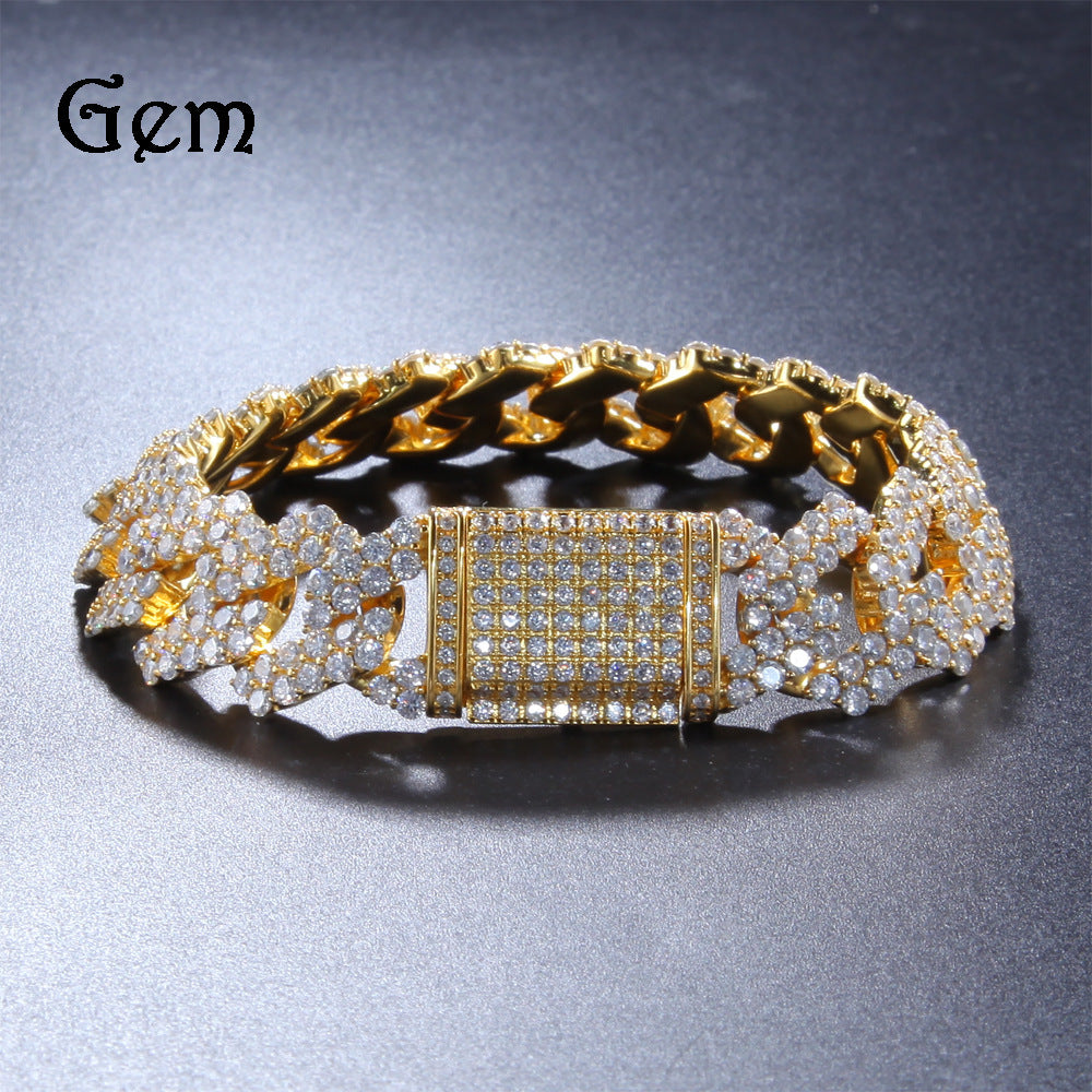 Iced Out Cuban Link Bracelet with Cubic Zirconia for Women & Men - Statement Gold Plated or Silver Plated Chain Bracelet product image