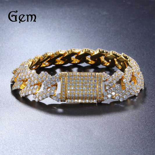 Iced Out Cuban Link Bracelet with Cubic Zirconia for Women & Men - Statement Gold Plated or Silver Plated Chain Bracelet