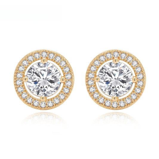 Round Halo Stud Earrings for Women