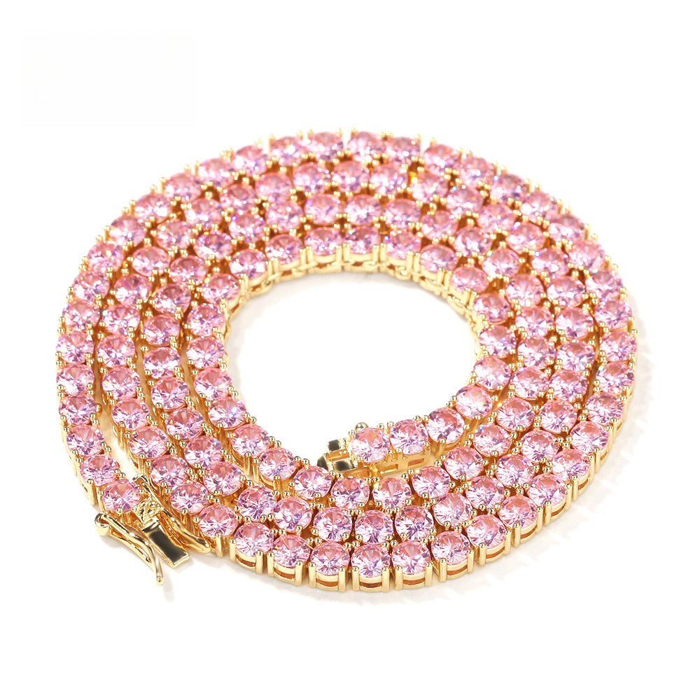 Pink Cubic Zirconia Tennis Chain Necklace for Women – Gold, Silver & Rose Gold Tone Line Pendant Chain