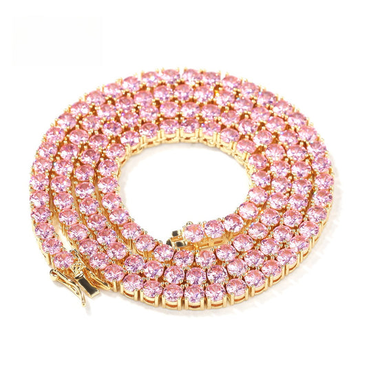 Pink Cubic Zirconia Tennis Chain Necklace for Women – Gold, Silver & Rose Gold Tone Line Pendant Chain