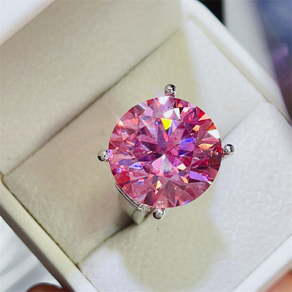 Pink Moissanite Ring for Women – 20 Carat Round Solitaire Statement Ring