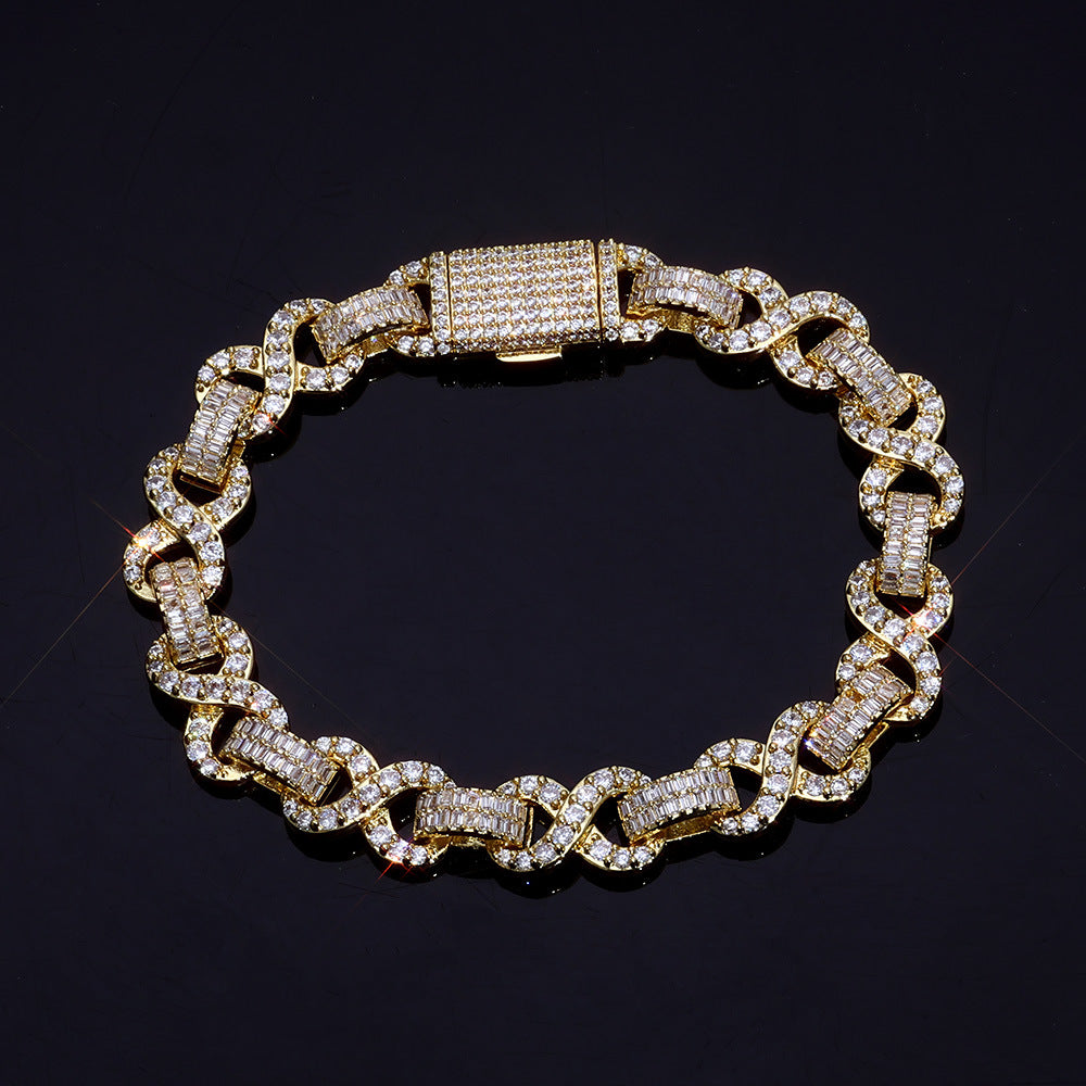 10 mm Baguette CZ Figure-Eight Link Hip Hop Bracelet with Copper Base - CHA428 product image