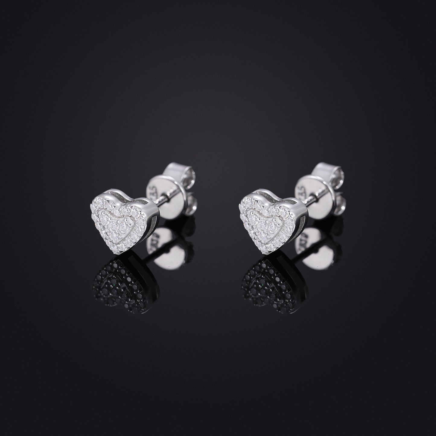 Heart Shaped Moissanite Stud Earrings in Silver Tone for Women and Men product image