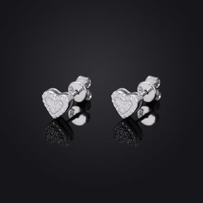 Heart Shaped Moissanite Stud Earrings in Silver Tone for Women and Men