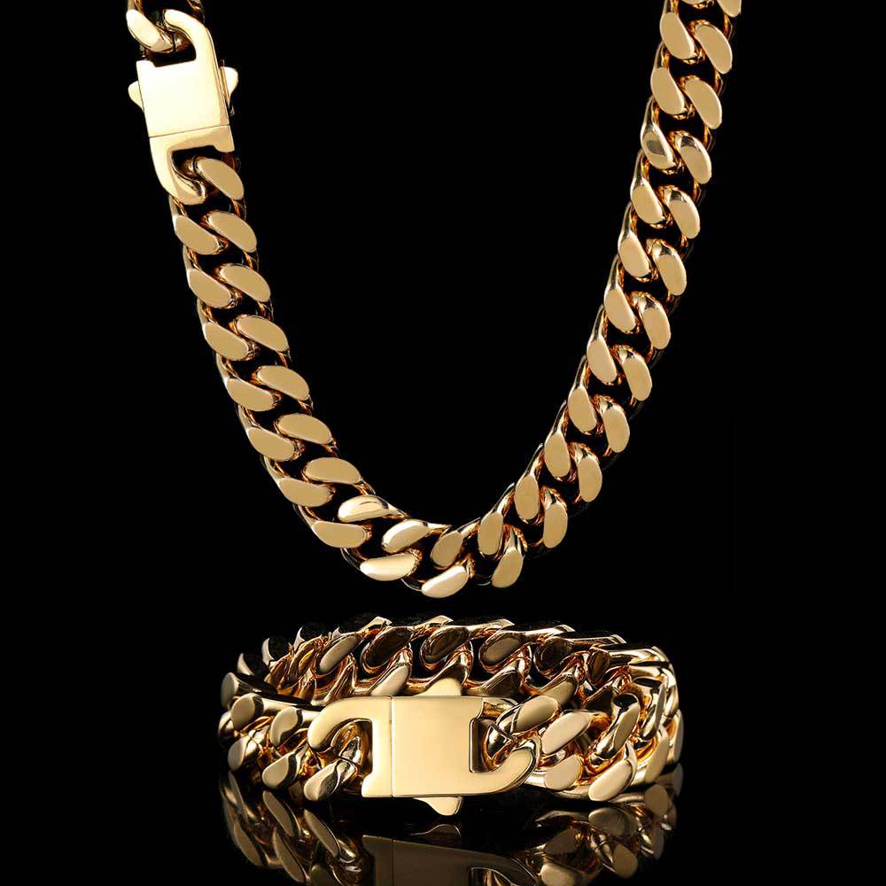 11-15 mm Polished Flat Cuban Hip Hop Necklace or Bracelet with Stainless steel Base - CHA053 product image