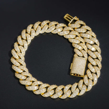 25mm Iced Out Cuban Link Chain Bracelet/Necklace, Chunky Cubic Zirconia Hip Hop Jewelry