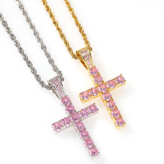 Unisex Cross Pendant Necklace with Cubic Zirconia – Gold & Silver Tone Hip Hop Statement Chain