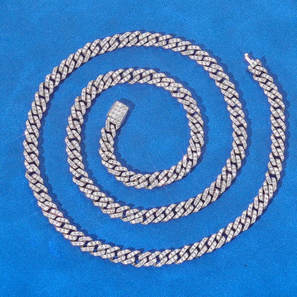5 mm Diamond-Shaped Iced Cuban Hip Hop Necklace with Cubic Zirconia on a Silver Base - CHA387 product image