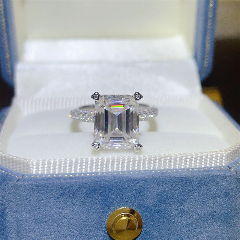 5 Carat Emerald Cut Moissanite Ring for Women, Pavé Band Engagement Style Ring product image