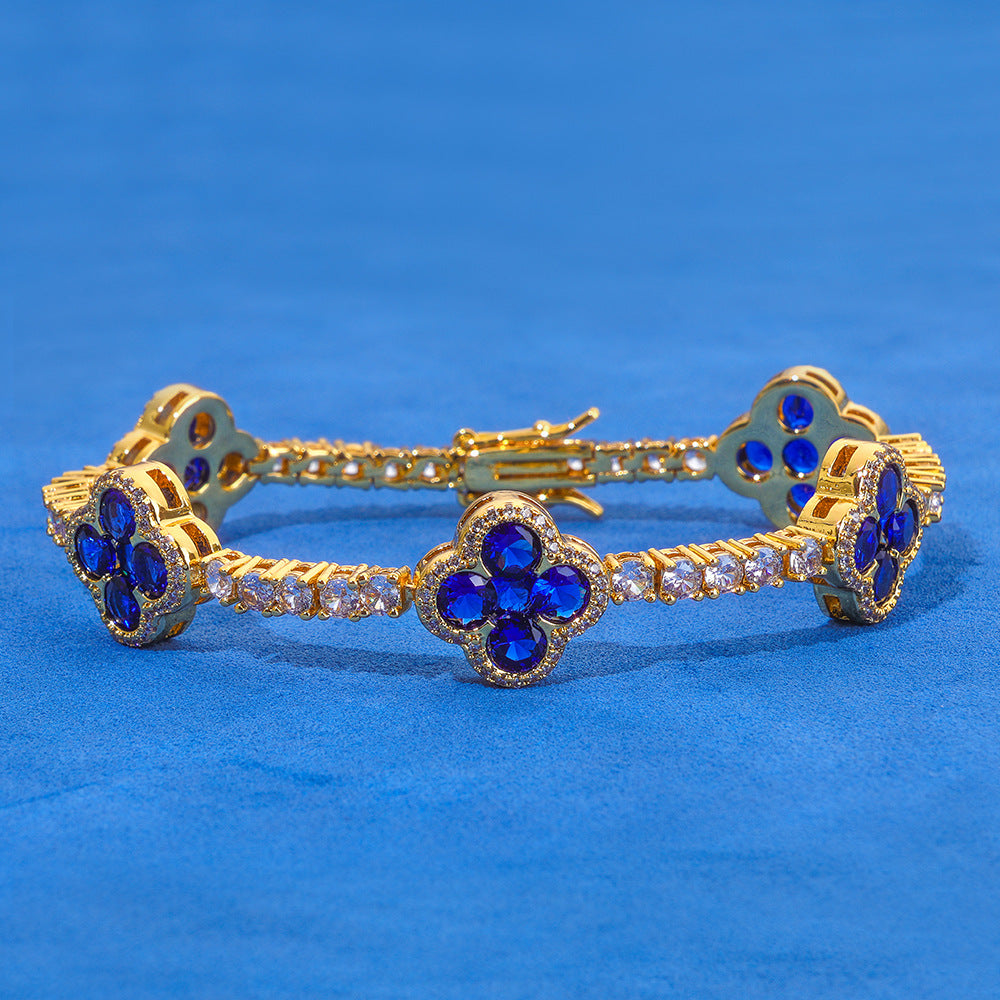 3 mm Blue Clover CZ Tennis Hip Hop Bracelet with Copper Base - CHA362 product image