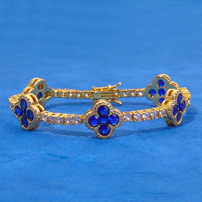3 mm Blue Clover CZ Tennis Hip Hop Bracelet with Copper Base - CHA362