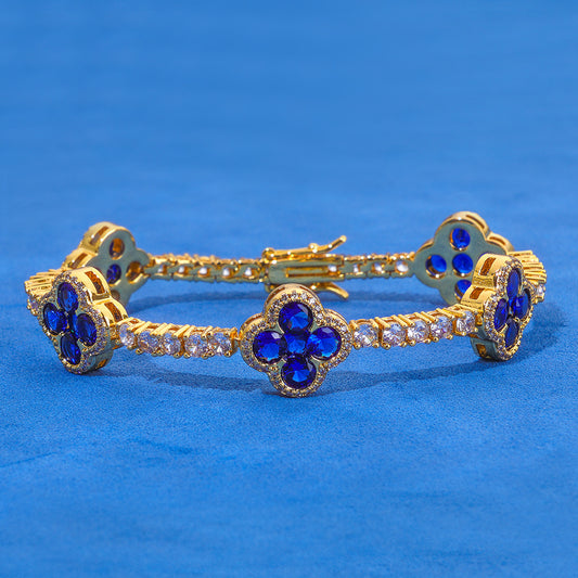 3 mm Blue Clover CZ Tennis Hip Hop Bracelet with Copper Base - CHA362 product image