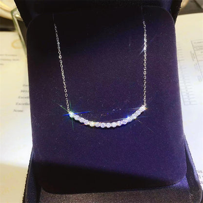 925 Silver Moissanite Smile Necklace, Curved Pendant Collarbone Chain for Women