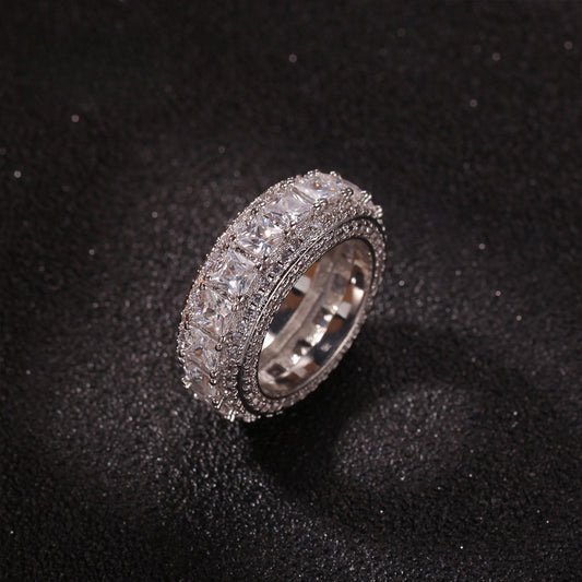 Unisex Hip Hop Cubic Zirconia Statement Ring - Gold or Silver Tone Round & Square Stone Band