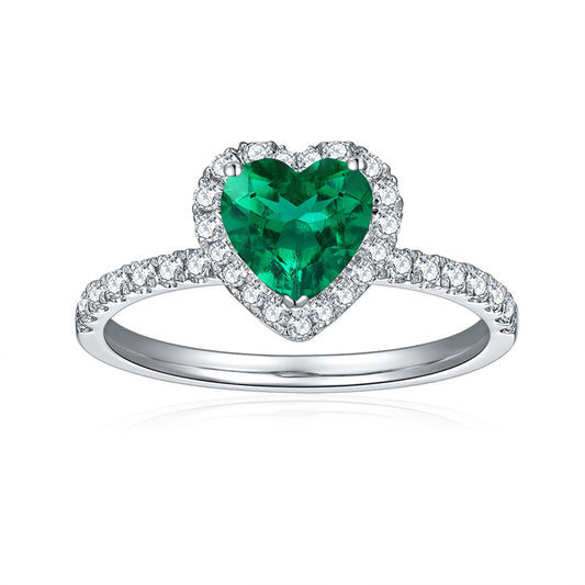 Heart Halo Moissanite Ring, Green Heart Stone S925 Sterling Silver product image