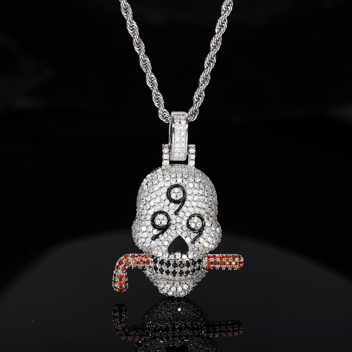 Iced Out Skull Pendant Necklace with Rope Chain, Cubic Zirconia Hip Hop Statement Chain for Men & Women product image
