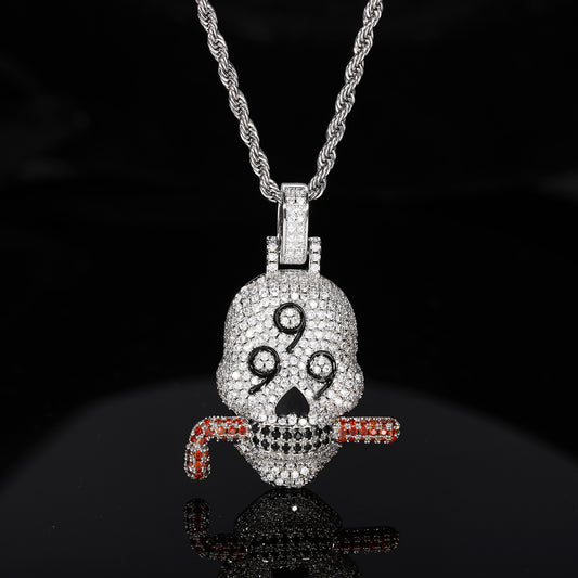 Iced Out Skull Pendant Necklace with Rope Chain, Cubic Zirconia Hip Hop Statement Chain for Men & Women product image