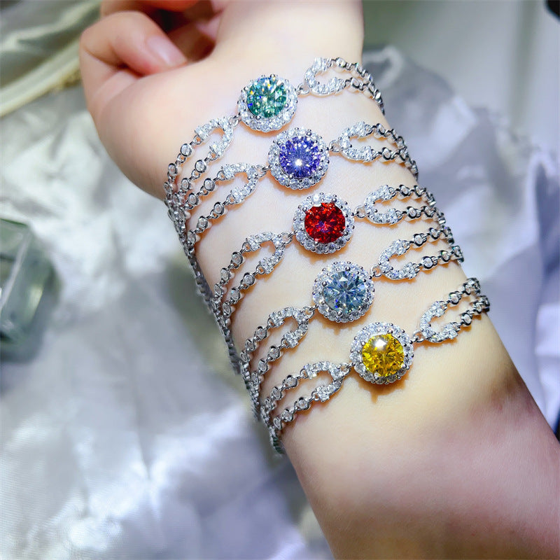 Moissanite Double Layer Bracelet for Women, U Shape Tennis Bracelet with 2 Carat Colored Center Stone product image