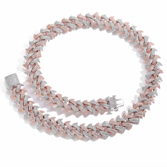 Hip Hop Light Luxury Cuban Link Thorn Spike Cubic Zirconia Necklace for Men