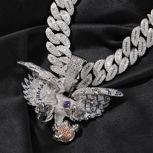 Iced Eagle Pendant Necklace for Men & Women with Cubic Zirconia Hip Hop Statement Chain