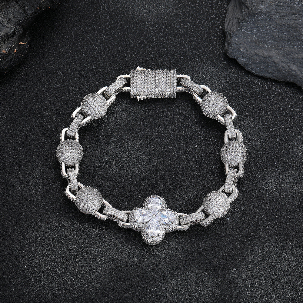 Unisex Clover Pendant Chain Bracelet, Hip Hop Link Bracelet