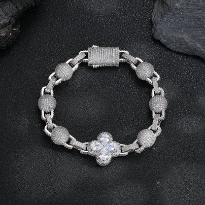 Unisex Clover Pendant Chain Bracelet, Hip Hop Link Bracelet