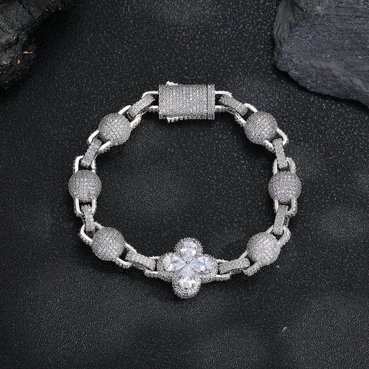 Unisex Clover Pendant Chain Bracelet, Hip Hop Link Bracelet