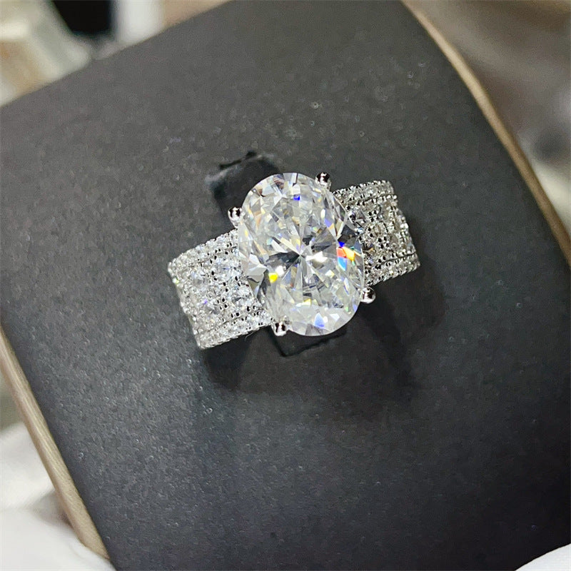 8 Carat Oval Moissanite Halo Ring for Women, Wide Pavé Engagement Ring, D Color Statement Ring product image