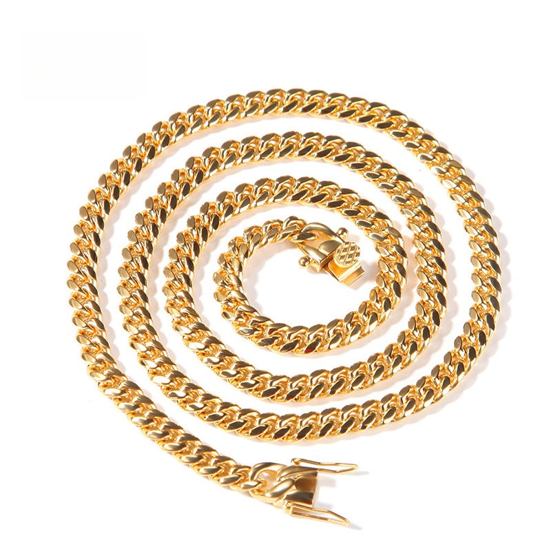 Men’s Stainless Steel Cuban Link Chain Necklace & Bracelet Set, Gold Plated or Silver Tone Hip Hop Statement Jewelry product image