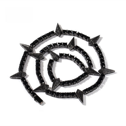 Unisex Black Cubic Zirconia Arrow Chain Necklace Hip Hop Statement Pendant Chain
