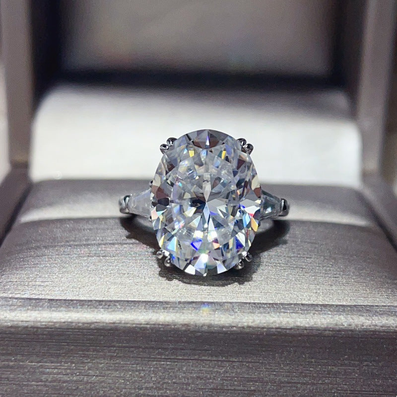 Oval Cut Moissanite Ring for Women, Large Solitaire Engagement Ring with Geometric Side Accents product image
