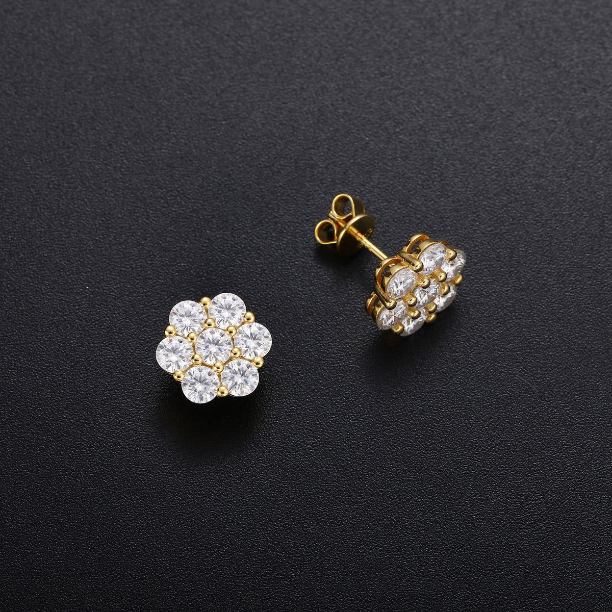 Gold Tone Moissanite Cluster Stud Earrings for Women and Men, Geometric Flower Style Sparkly Everyday Jewelry product image