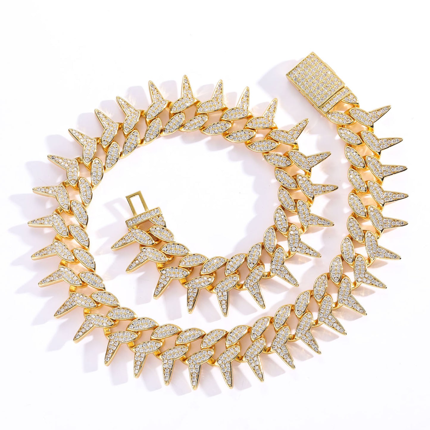 Hip Hop Punk Cuban Link Thorn Cubic Zirconia Necklace for Men