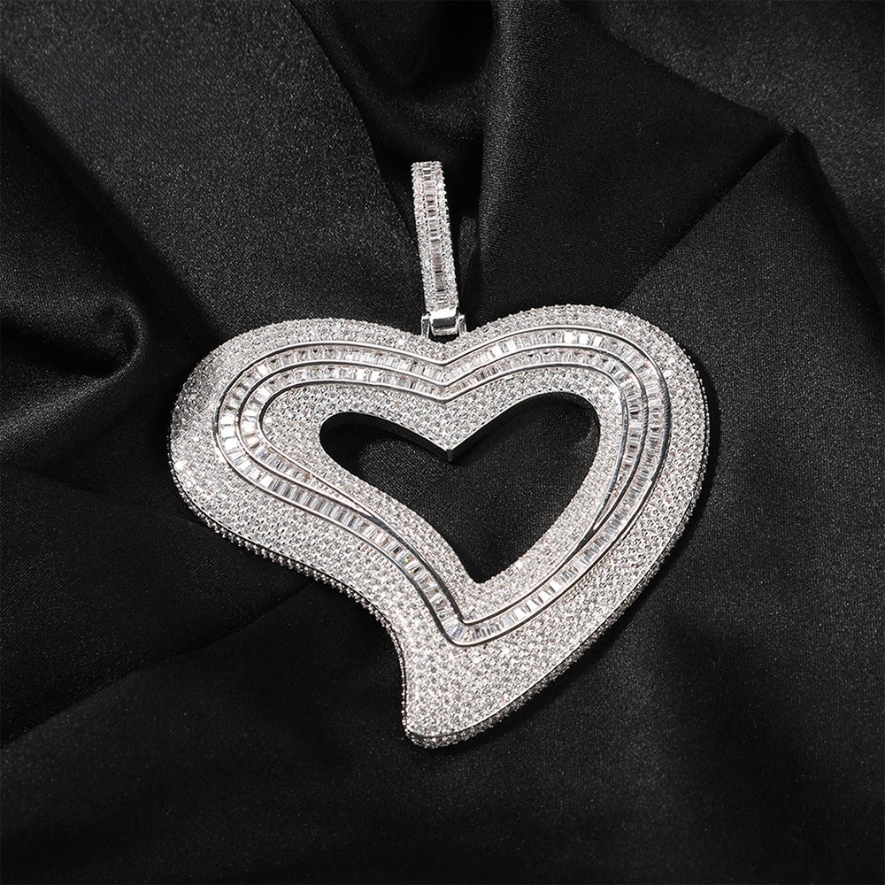 Iced Out Heart Pendant Necklace for Women – Cubic Zirconia Hip Hop Statement Chain in Gold, Silver & Rose Gold, 24 Inch Twist Chain