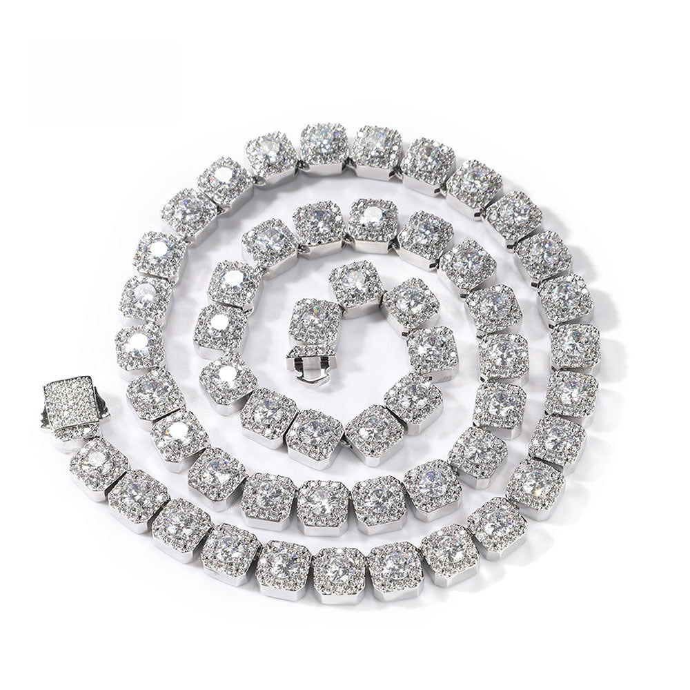 Iced Out Square Link Chain Necklace with Cubic Zirconia Pendant Style for Women & Men