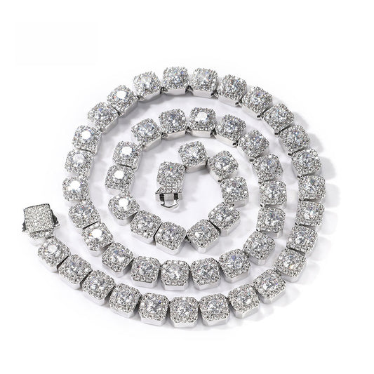 Iced Out Square Link Chain Necklace with Cubic Zirconia Pendant Style for Women & Men