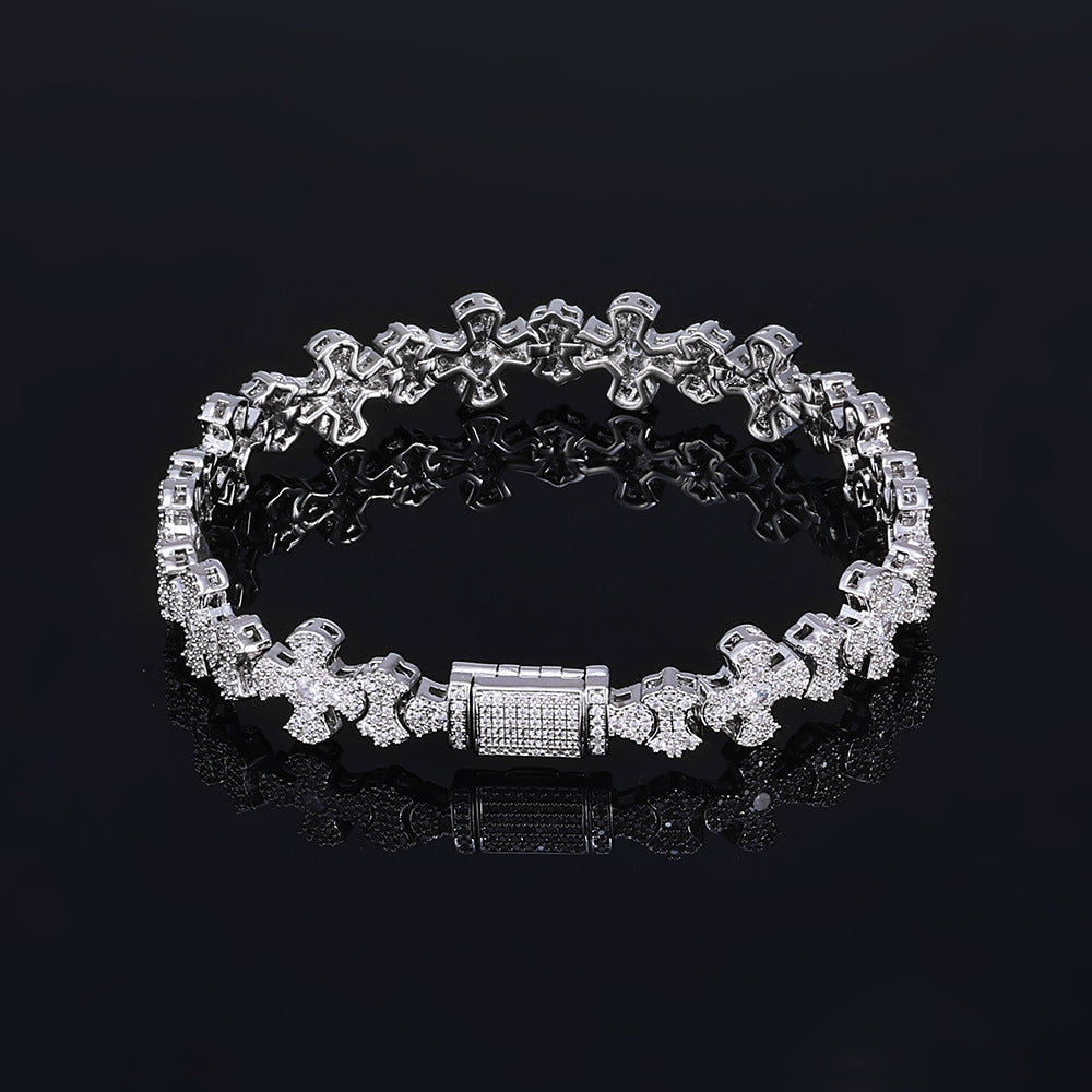 12 mm Cross Pave CZ Link Hip Hop Bracelet with Copper Base - CHA421 product image