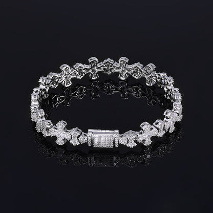 12 mm Cross Pave CZ Link Hip Hop Bracelet with Copper Base - CHA421