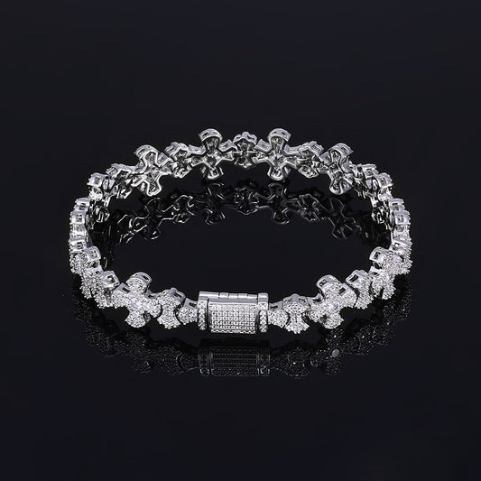12 mm Cross Pave CZ Link Hip Hop Bracelet with Copper Base - CHA421 product image