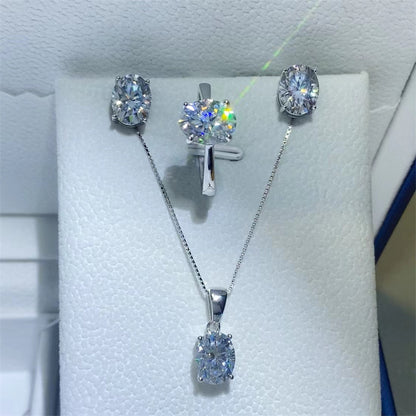 Oval Moissanite Ring, Stud Earrings & Pendant Jewelry Collection