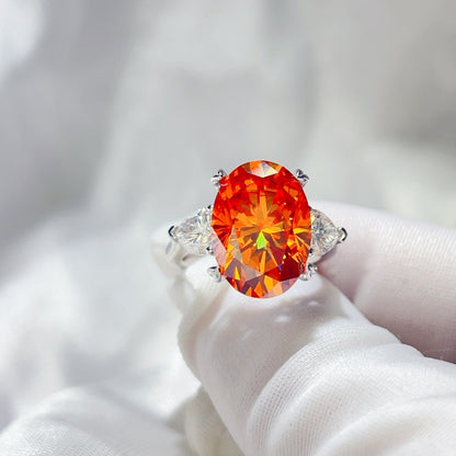 Orange Oval Moissanite Ring for Women – Geometric Statement Engagement Style Ring