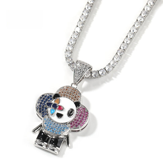 Hip Hop Flower Pendant Necklace for Women with Cubic Zirconia Twisted Chain, Gold or Silver Tone