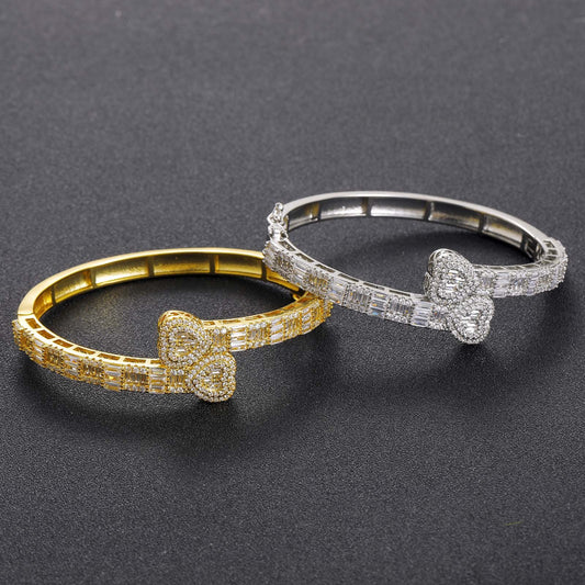 Hip Hop Light Luxury Heart Square Cubic Zirconia Bracelet for Men and Women