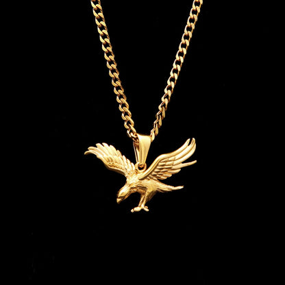 Gold Plated Stainless Steel Eagle Pendant Necklace with 3mm Cuban Chain for Women and Men