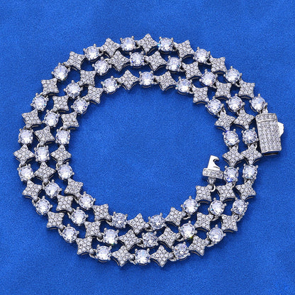 6 mm Star CZ Tennis Hip Hop Necklace with Silver Base - CHA304