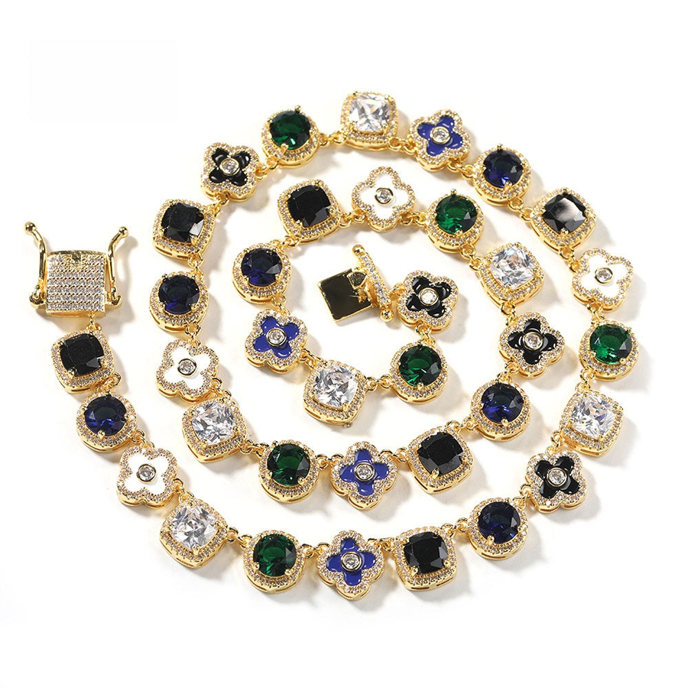 Iced Out Statement Chain Necklace with Multicolor Cubic Zirconia Pendant Links for Women and Men