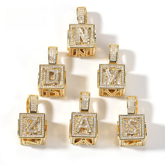 A-Z Initial Letter Pendant Necklace with Cubic Zirconia, Gold Plated or Silver Plated 24 Inch Twist Chain, Personalized Hip Hop Statement Jewelry
